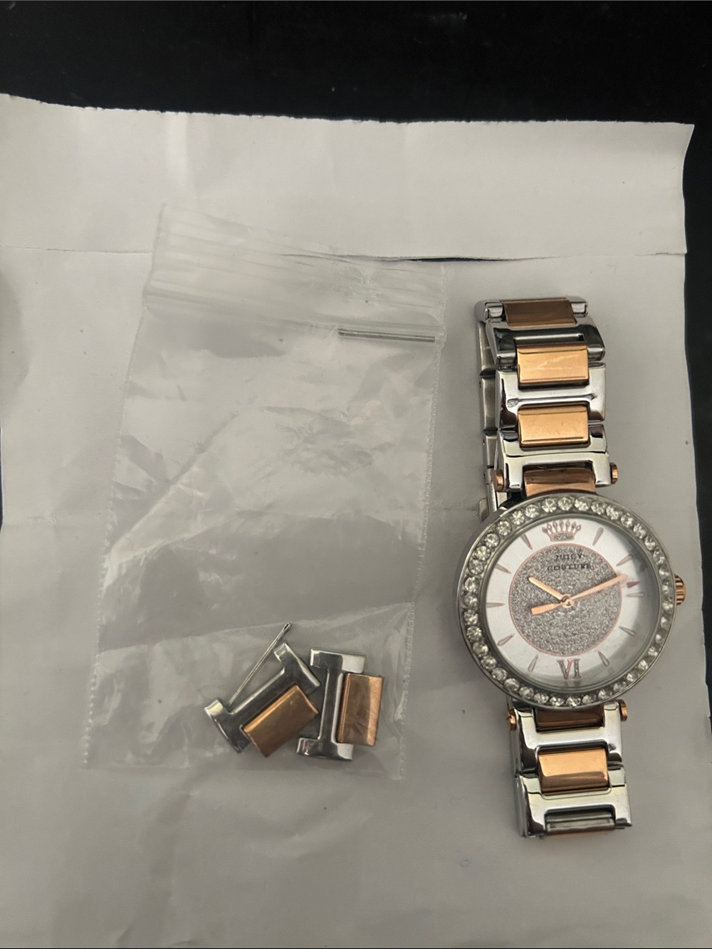 Juicy Couture Two-Tone Silver and Rose Gold Bracelet Watch with Crystal Bezel